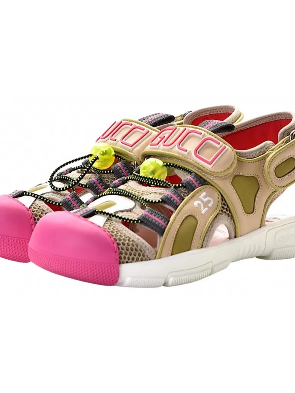 Gucci Beige and Pink Sport Sandals with Neon Accents